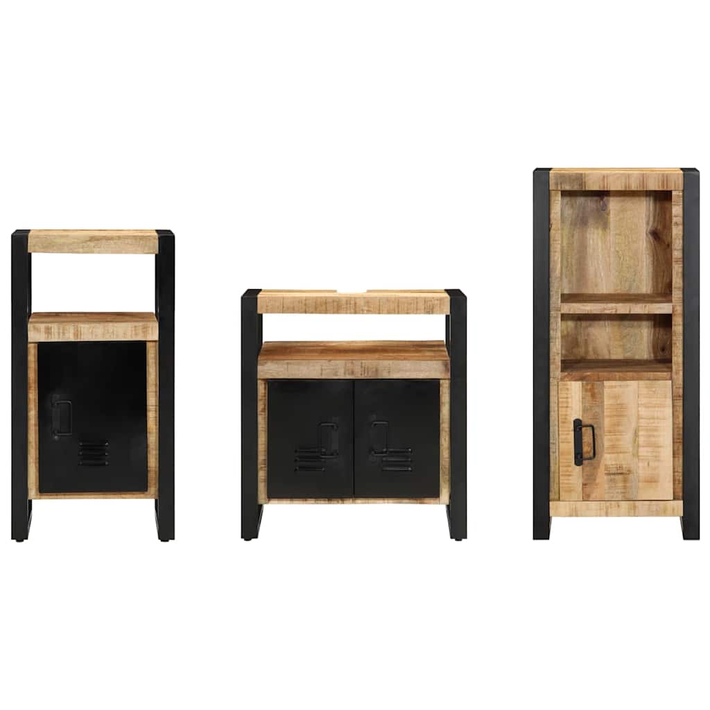 Badezimmermöbel-Set 3 pcs Braun und Schwarz Massivholz Mango