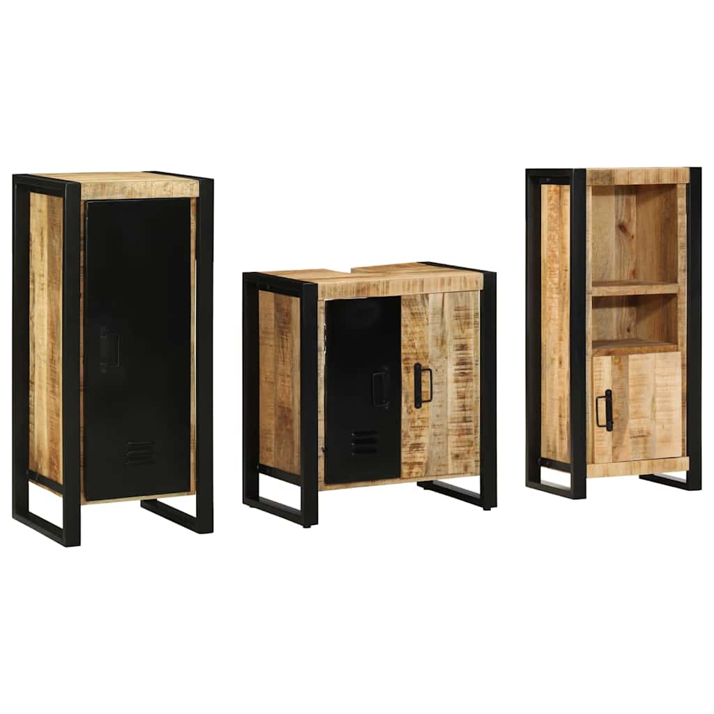 Badezimmermöbel-Set 3 pcs Braun und Schwarz Massivholz Mango
