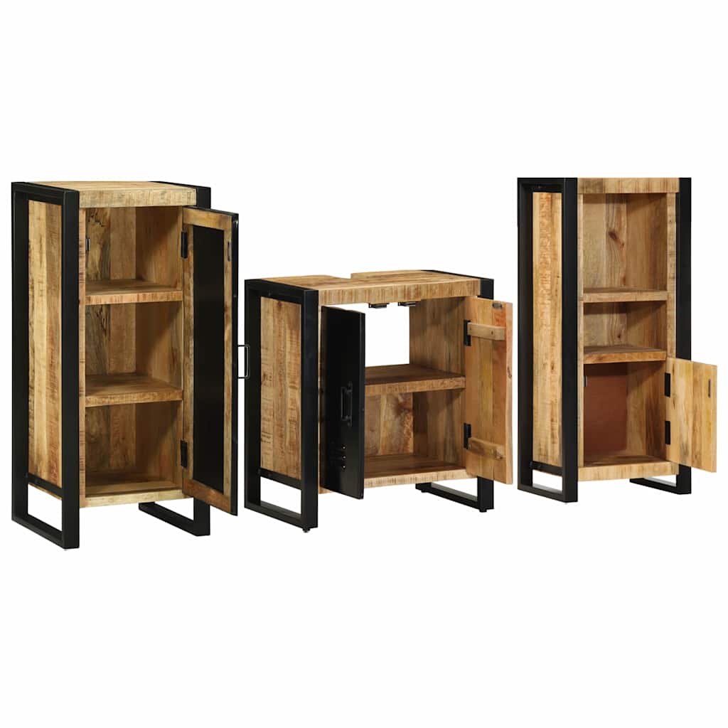 Badezimmermöbel-Set 3 pcs Braun und Schwarz Massivholz Mango