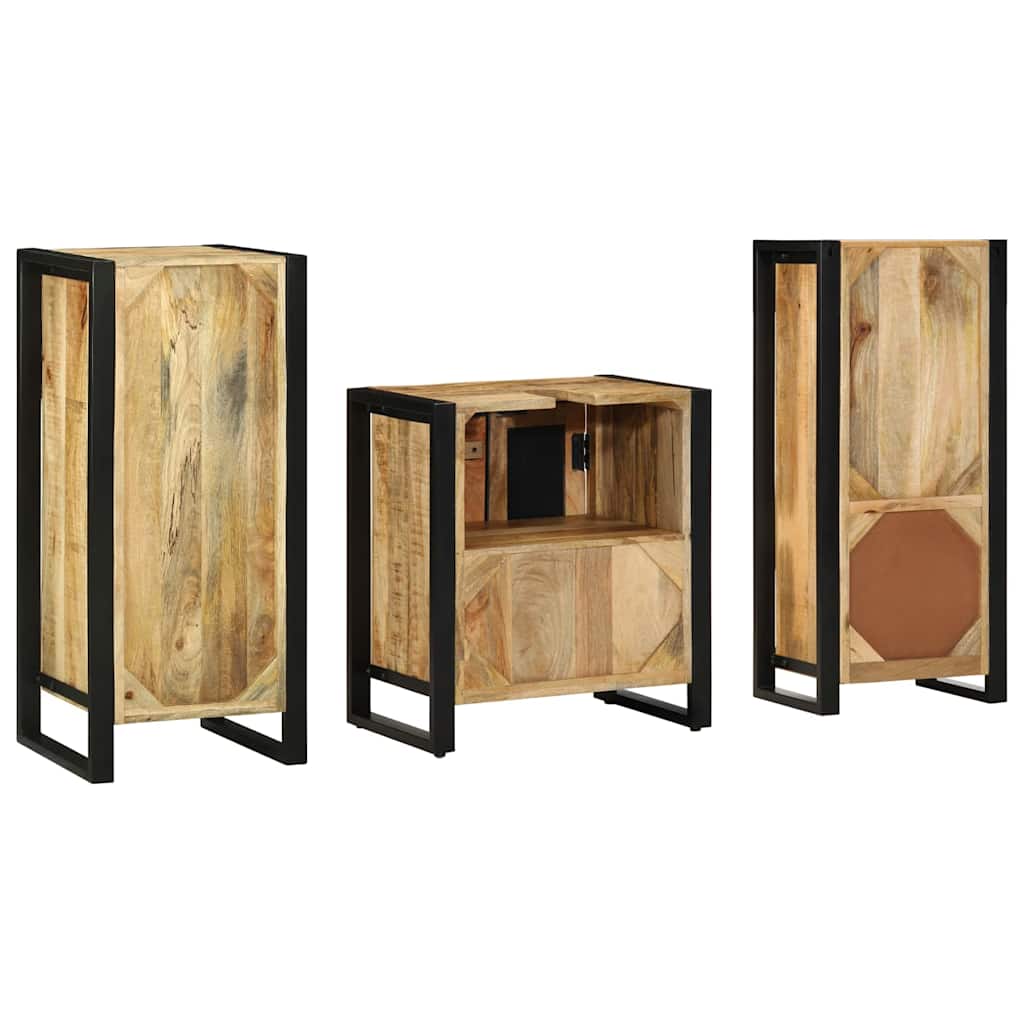 Badezimmermöbel-Set 3 pcs Braun und Schwarz Massivholz Mango
