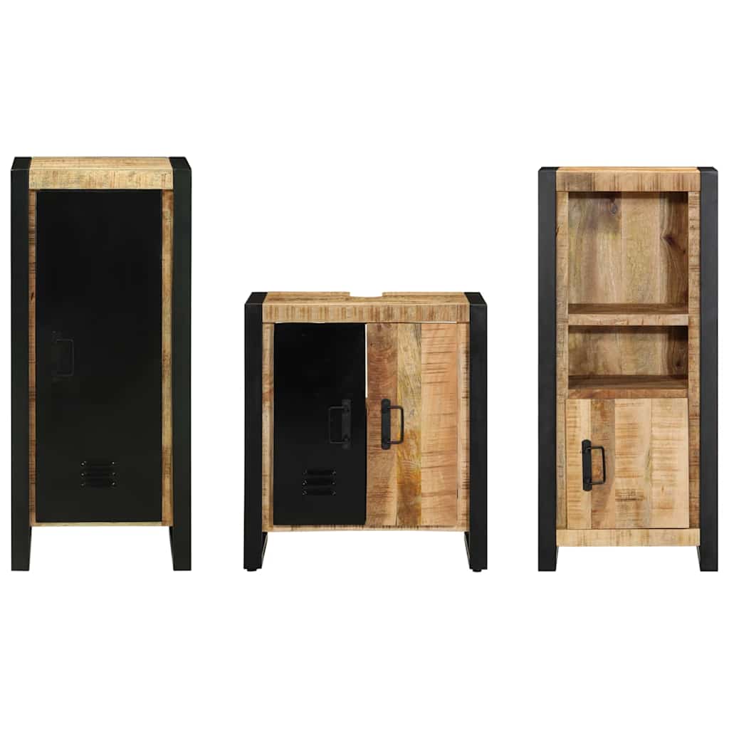 Badezimmermöbel-Set 3 pcs Braun und Schwarz Massivholz Mango