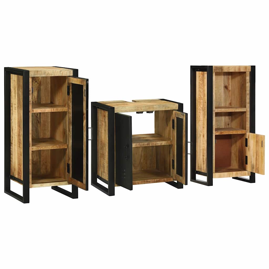 Badezimmermöbel-Set 3 pcs Braun und Schwarz Massivholz Mango