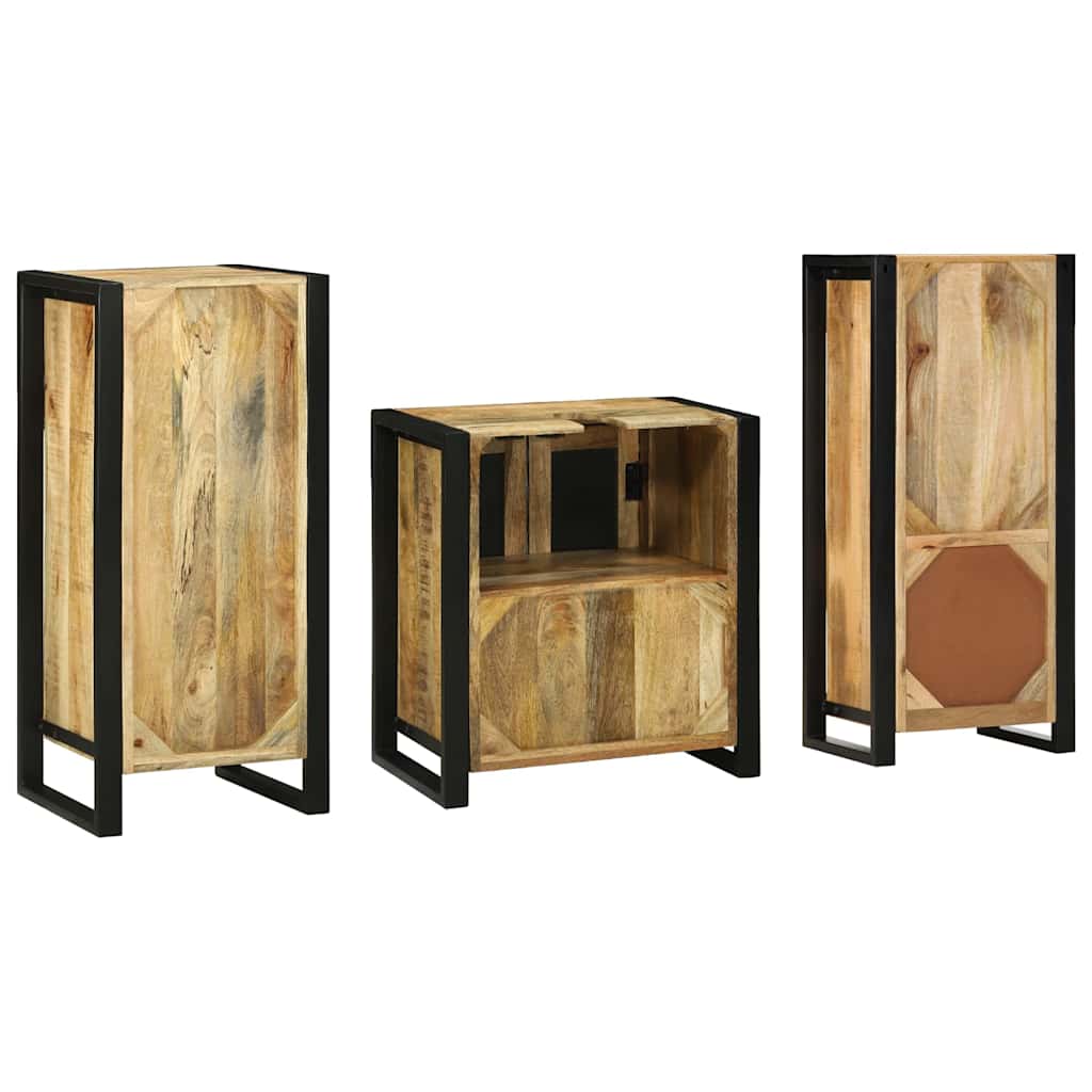 Badezimmermöbel-Set 3 pcs Braun und Schwarz Massivholz Mango
