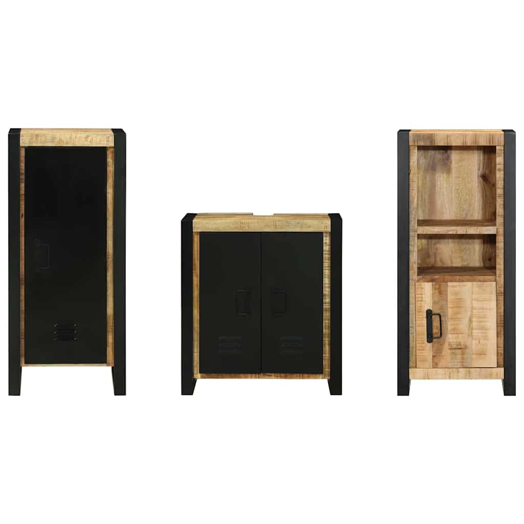 Badezimmermöbel-Set 3 pcs Braun und Schwarz Massivholz Mango