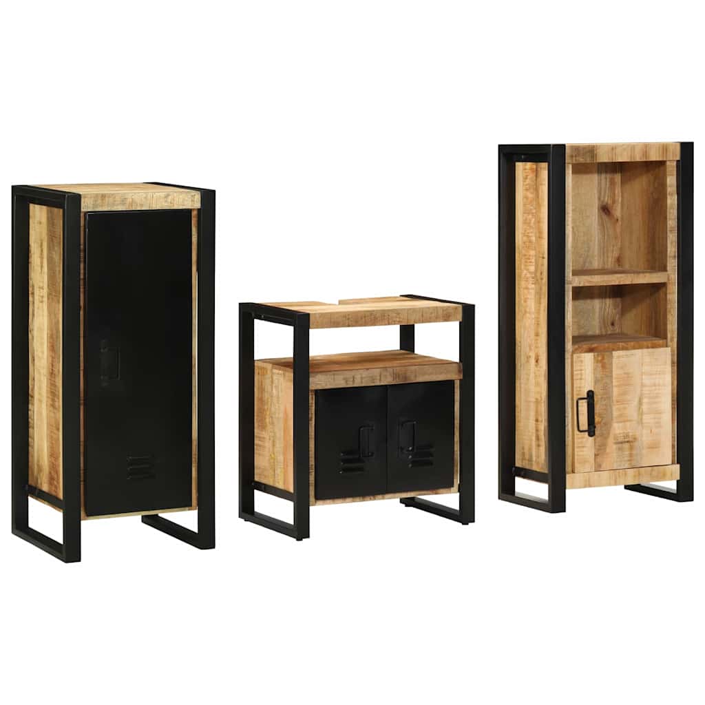 Badezimmermöbel-Set 3 pcs Braun und Schwarz Massivholz Mango