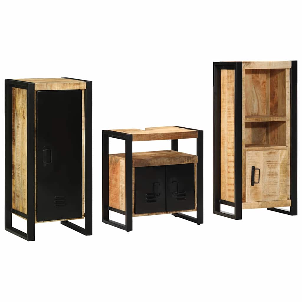 Badezimmermöbel-Set 3 pcs Braun und Schwarz Massivholz Mango