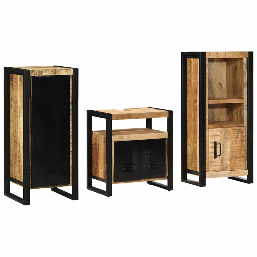 Badezimmermöbel-Set 3 pcs Braun und Schwarz Massivholz Mango