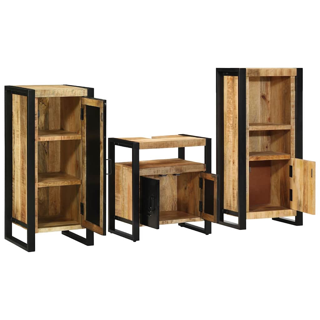 Badezimmermöbel-Set 3 pcs Braun und Schwarz Massivholz Mango