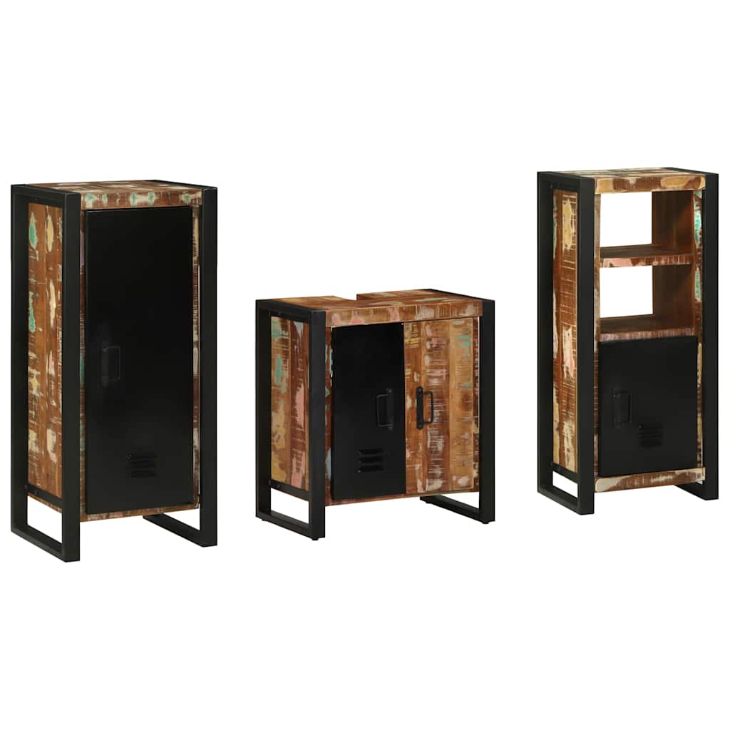 Badezimmermöbel-Set mit Regal 3 pcs Massives upgecyceltes Holz