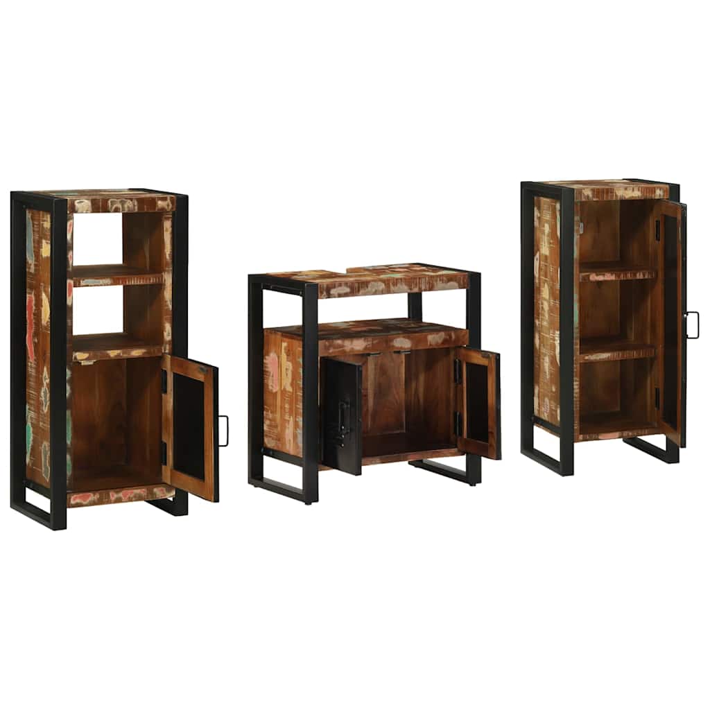 Badezimmermöbel-Set mit Regal 3 pcs Massives upgecyceltes Holz