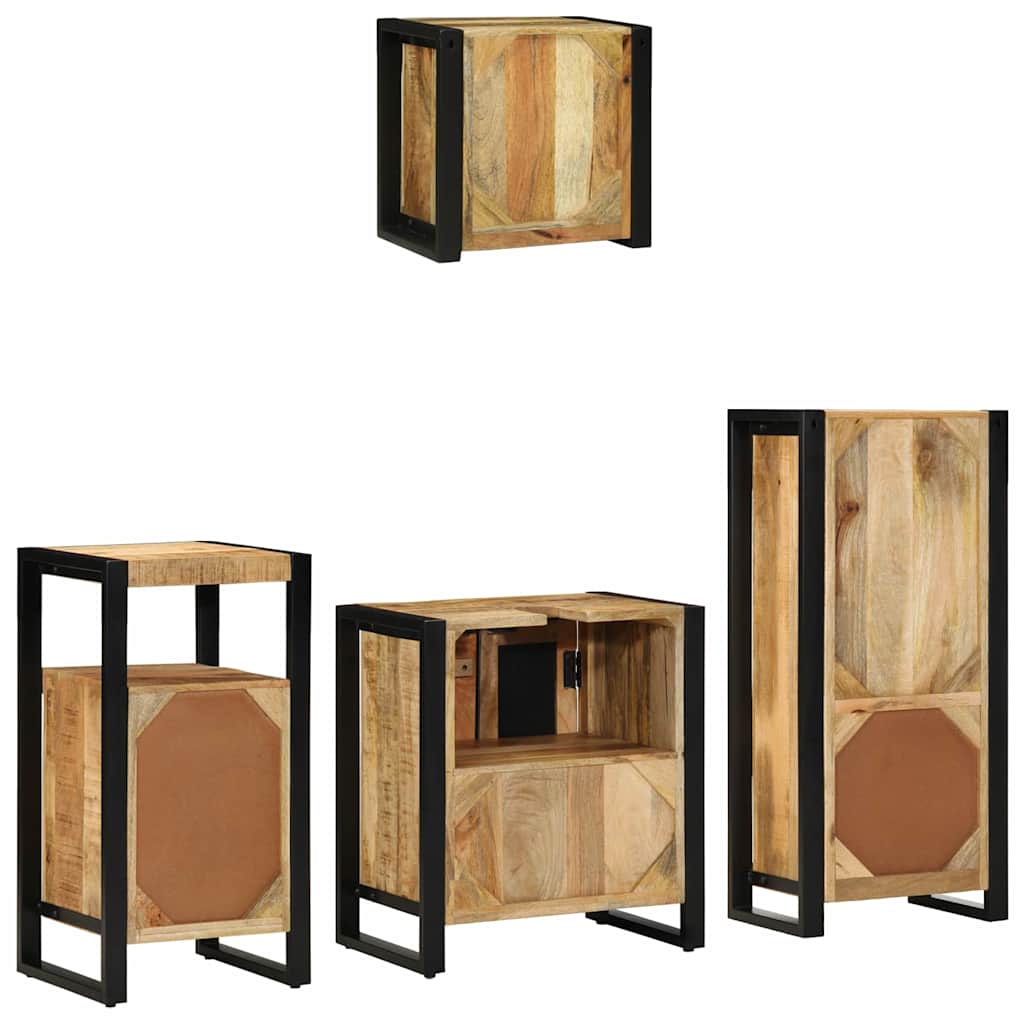 Badezimmermöbel-Set 4 pcs Braun und Schwarz Massivholz Mango