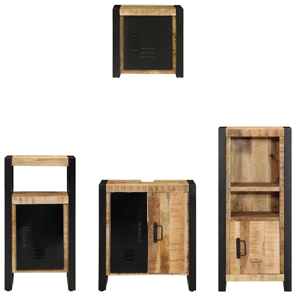 Badezimmermöbel-Set 4 pcs Braun und Schwarz Massivholz Mango