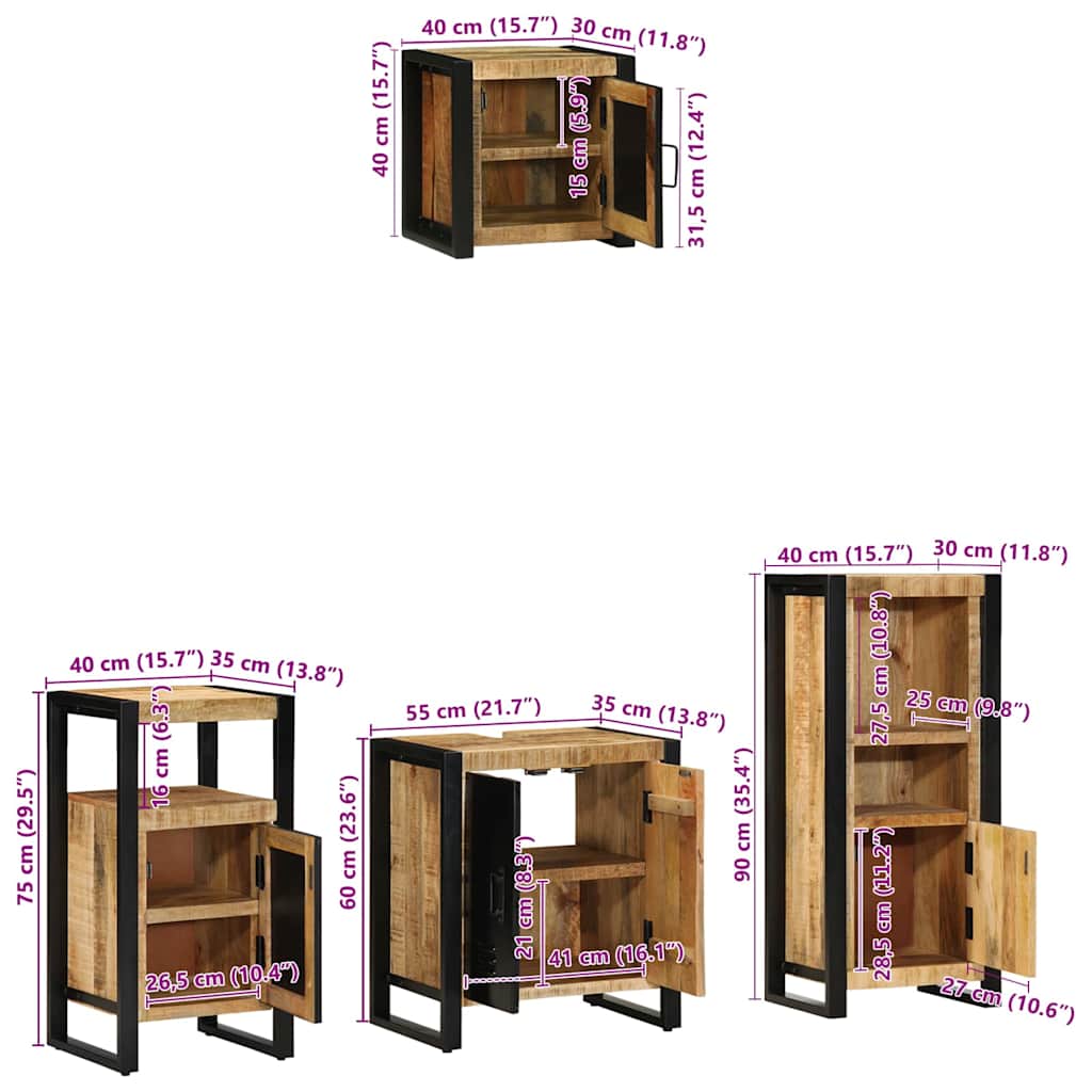 Badezimmermöbel-Set 4 pcs Braun und Schwarz Massivholz Mango