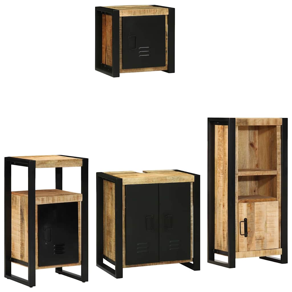 Badezimmermöbel-Set 4 pcs Braun und Schwarz Massivholz Mango