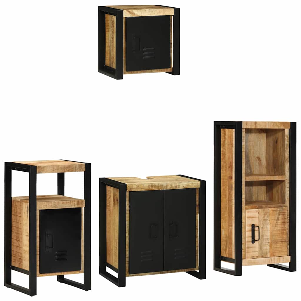 Badezimmermöbel-Set 4 pcs Braun und Schwarz Massivholz Mango