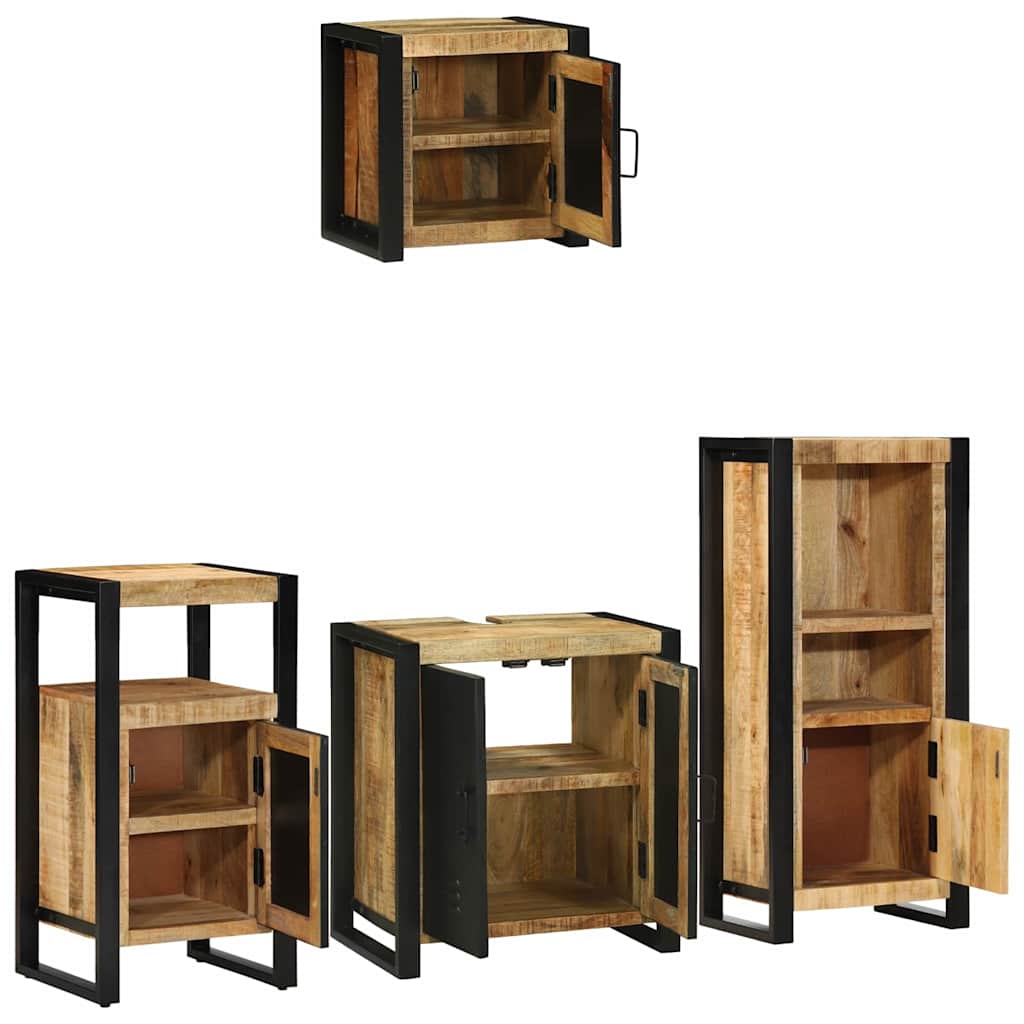 Badezimmermöbel-Set 4 pcs Braun und Schwarz Massivholz Mango