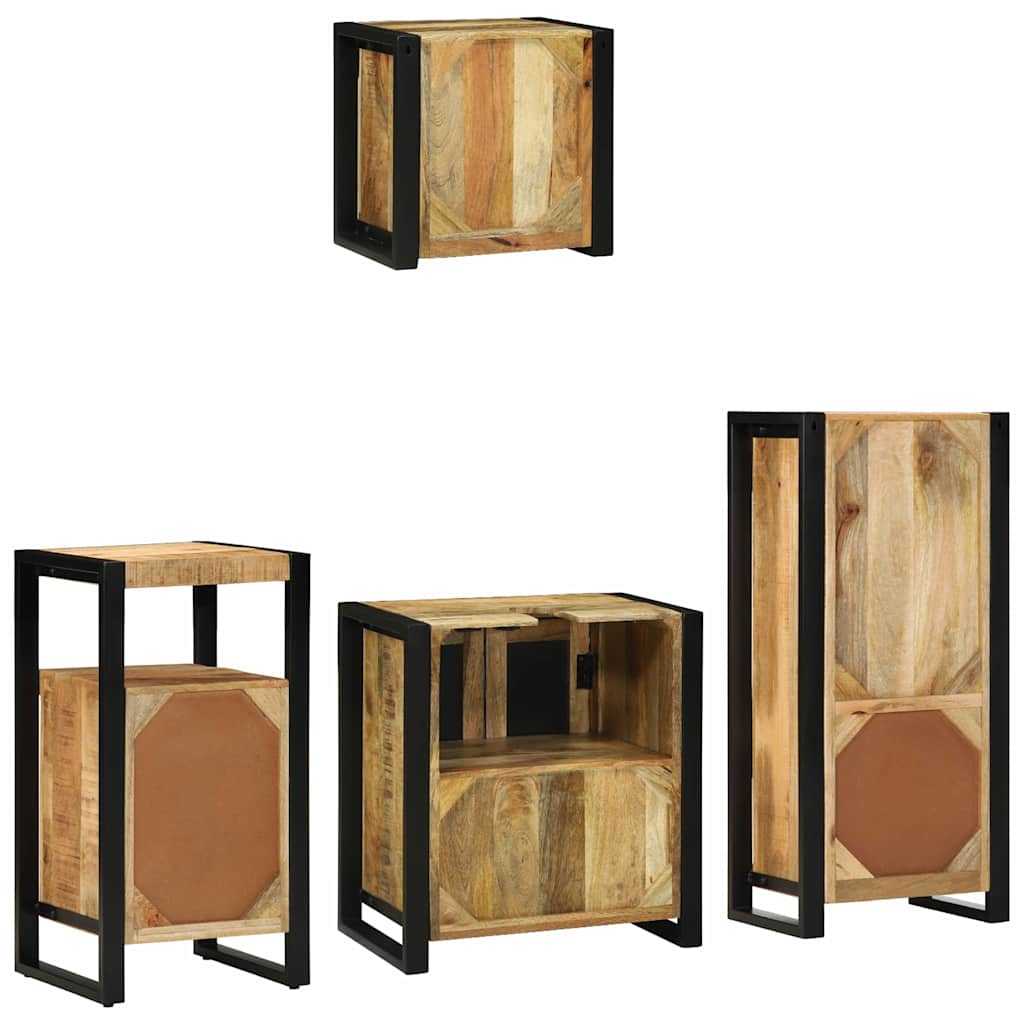 Badezimmermöbel-Set 4 pcs Braun und Schwarz Massivholz Mango