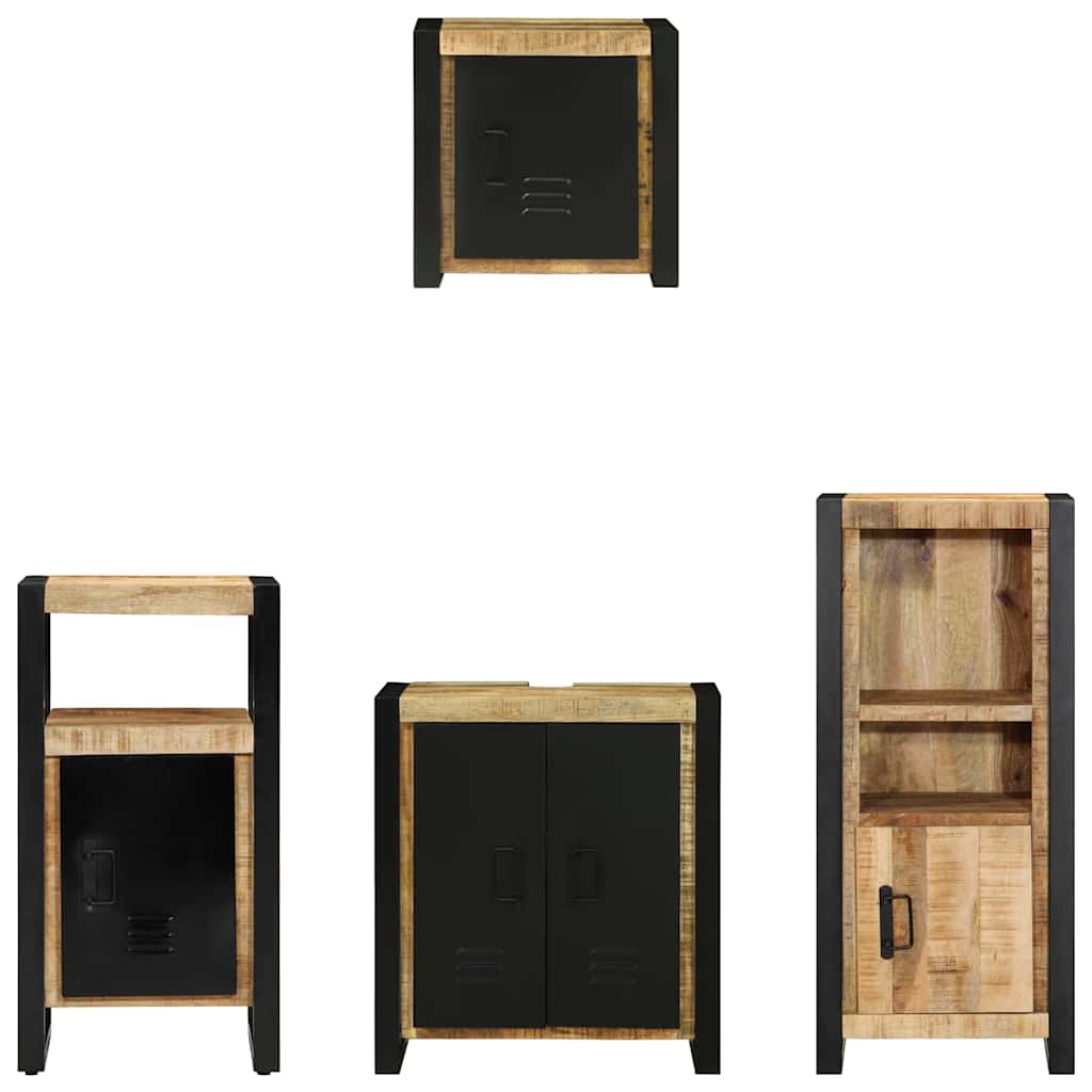 Badezimmermöbel-Set 4 pcs Braun und Schwarz Massivholz Mango