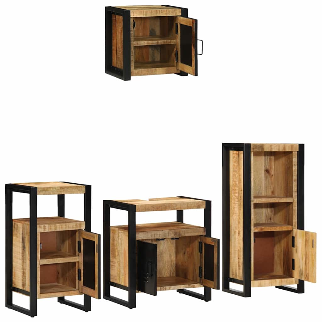 Badezimmermöbel-Set 4 pcs Braun und Schwarz Massivholz Mango
