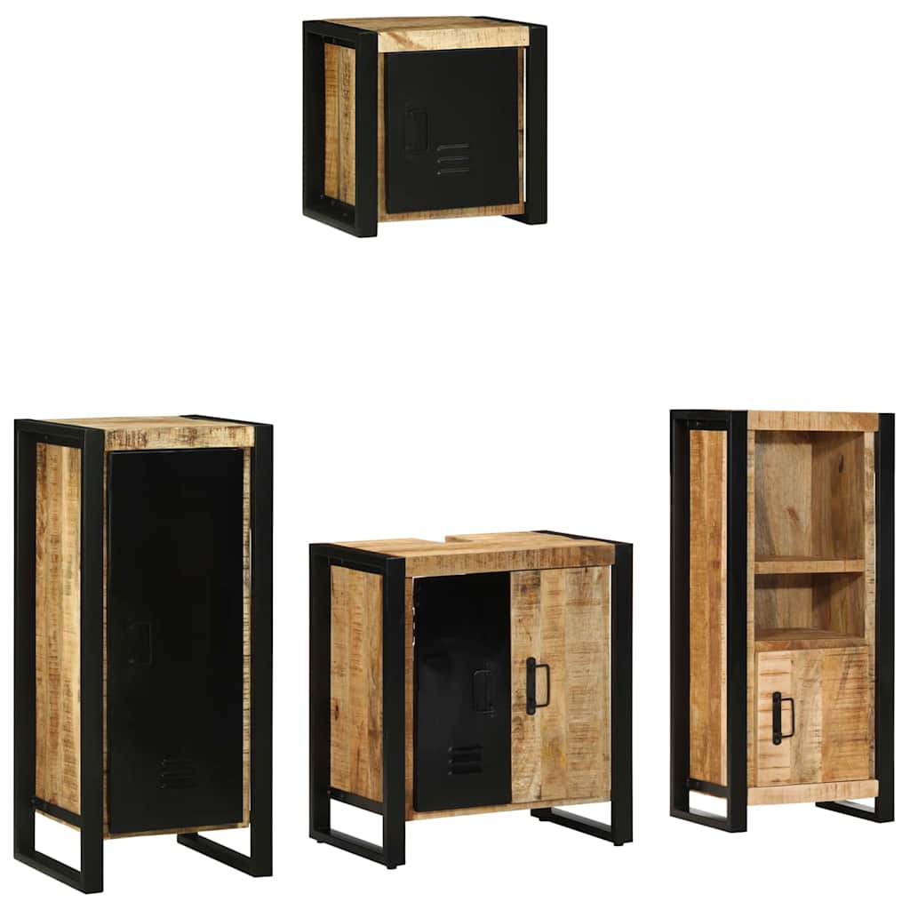 Badezimmermöbel-Set 4 pcs Braun und Schwarz Massivholz Mango