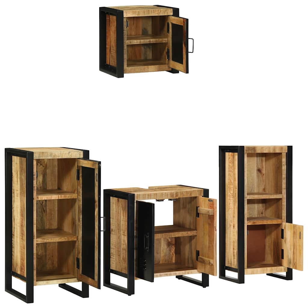Badezimmermöbel-Set 4 pcs Braun und Schwarz Massivholz Mango