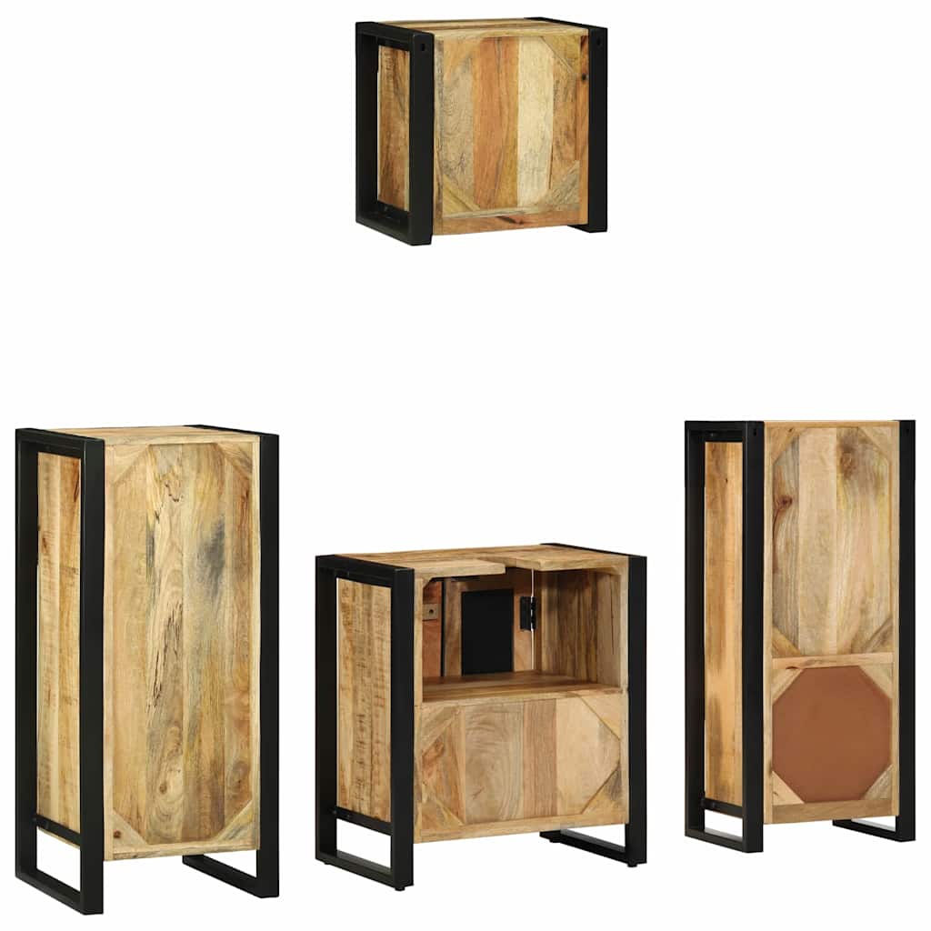 Badezimmermöbel-Set 4 pcs Braun und Schwarz Massivholz Mango