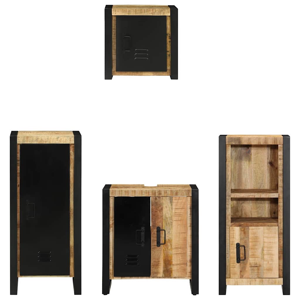 Badezimmermöbel-Set 4 pcs Braun und Schwarz Massivholz Mango