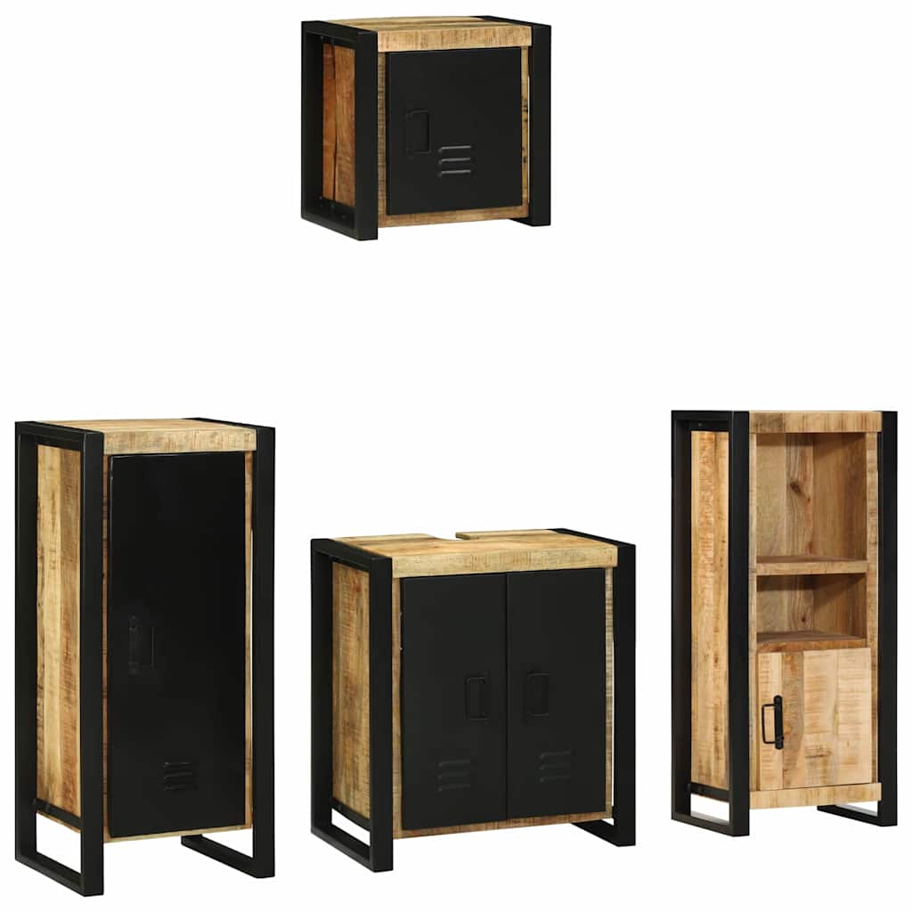 Badezimmermöbel-Set 4 pcs Braun und Schwarz Massivholz Mango