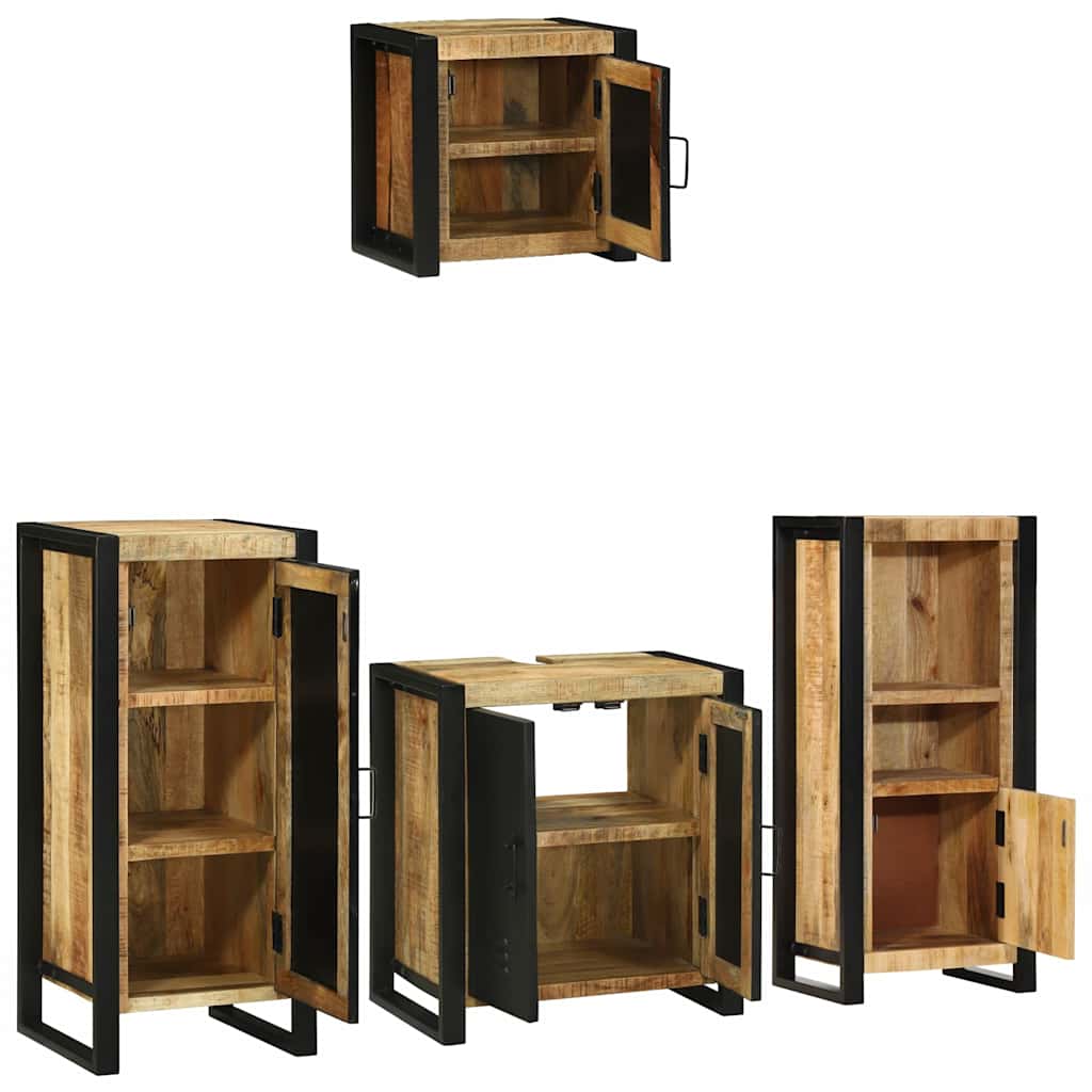 Badezimmermöbel-Set 4 pcs Braun und Schwarz Massivholz Mango