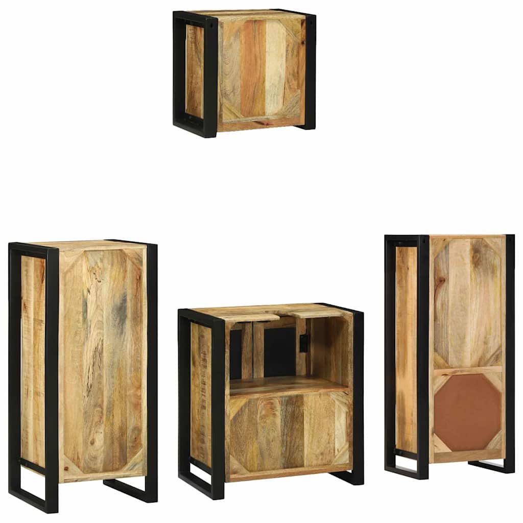 Badezimmermöbel-Set 4 pcs Braun und Schwarz Massivholz Mango