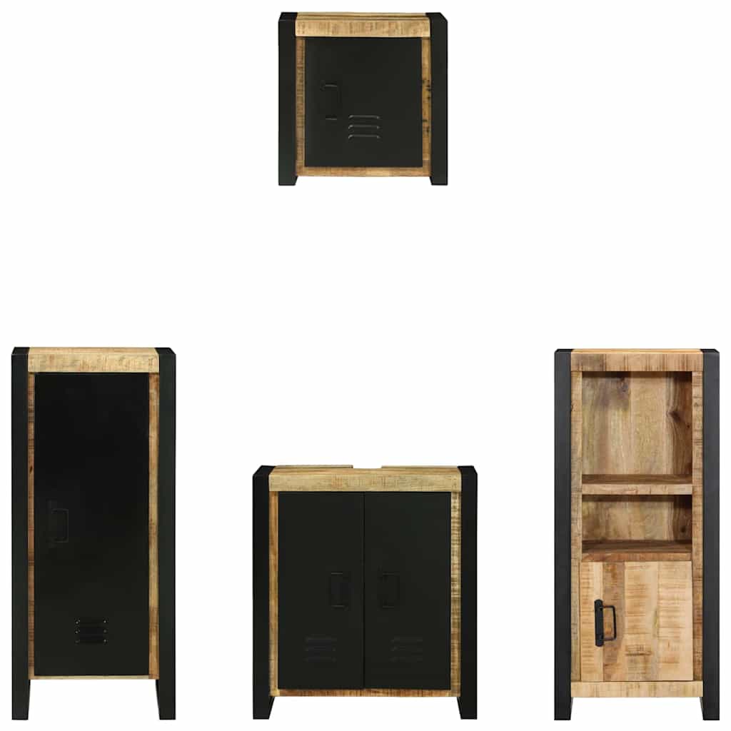 Badezimmermöbel-Set 4 pcs Braun und Schwarz Massivholz Mango