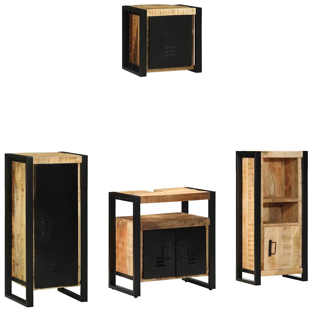 Badezimmermöbel-Set 4 pcs Braun und Schwarz Massivholz Mango