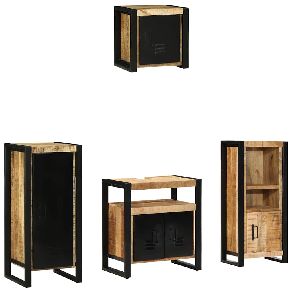 Badezimmermöbel-Set 4 pcs Braun und Schwarz Massivholz Mango