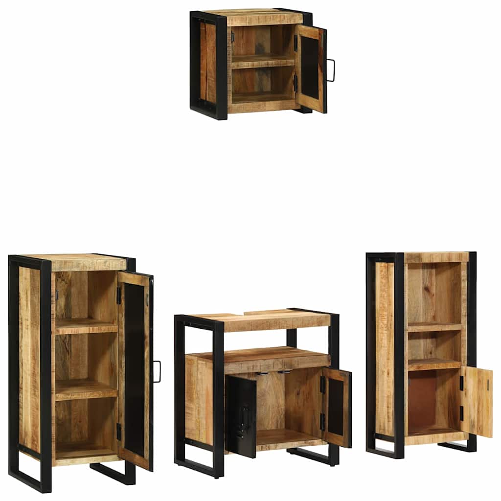 Badezimmermöbel-Set 4 pcs Braun und Schwarz Massivholz Mango