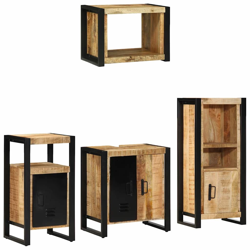 Badezimmermöbel-Set 4 pcs Braun und Schwarz Massivholz Mango