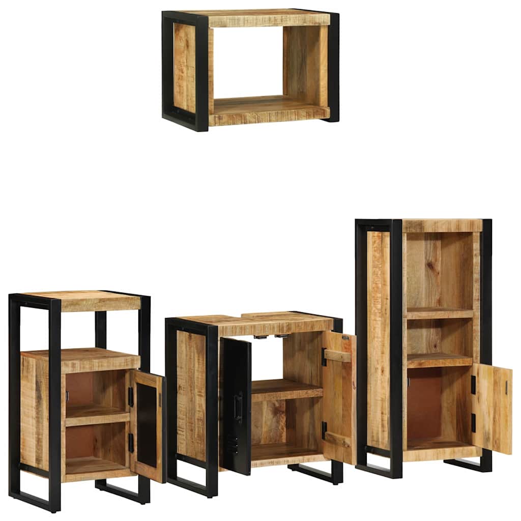 Badezimmermöbel-Set 4 pcs Braun und Schwarz Massivholz Mango