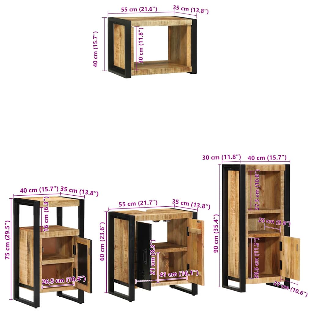 Badezimmermöbel-Set 4 pcs Braun und Schwarz Massivholz Mango