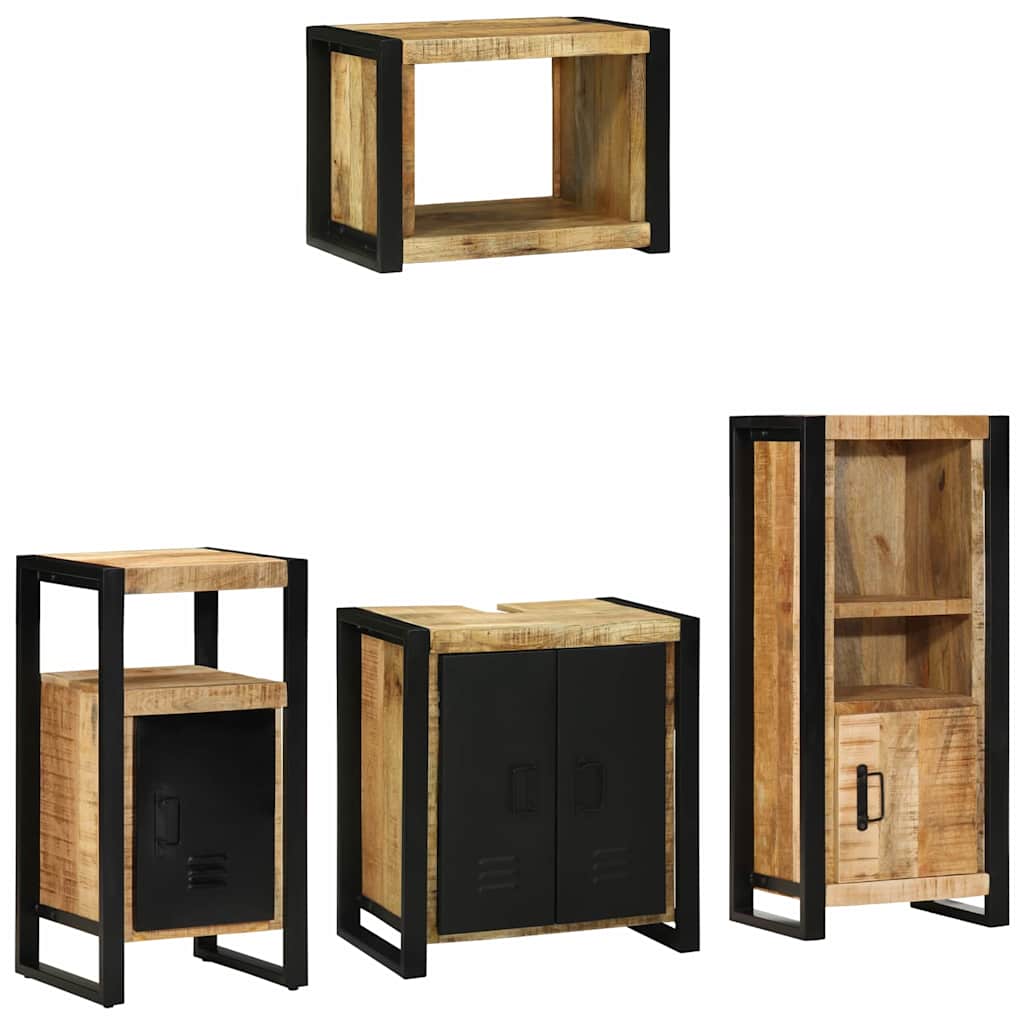 Badezimmermöbel-Set 4 pcs Braun und Schwarz Massivholz Mango