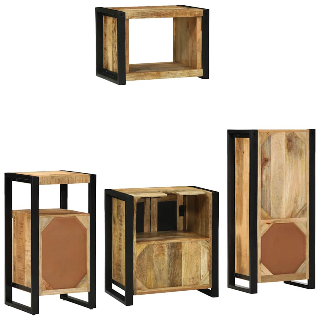 Badezimmermöbel-Set 4 pcs Braun und Schwarz Massivholz Mango