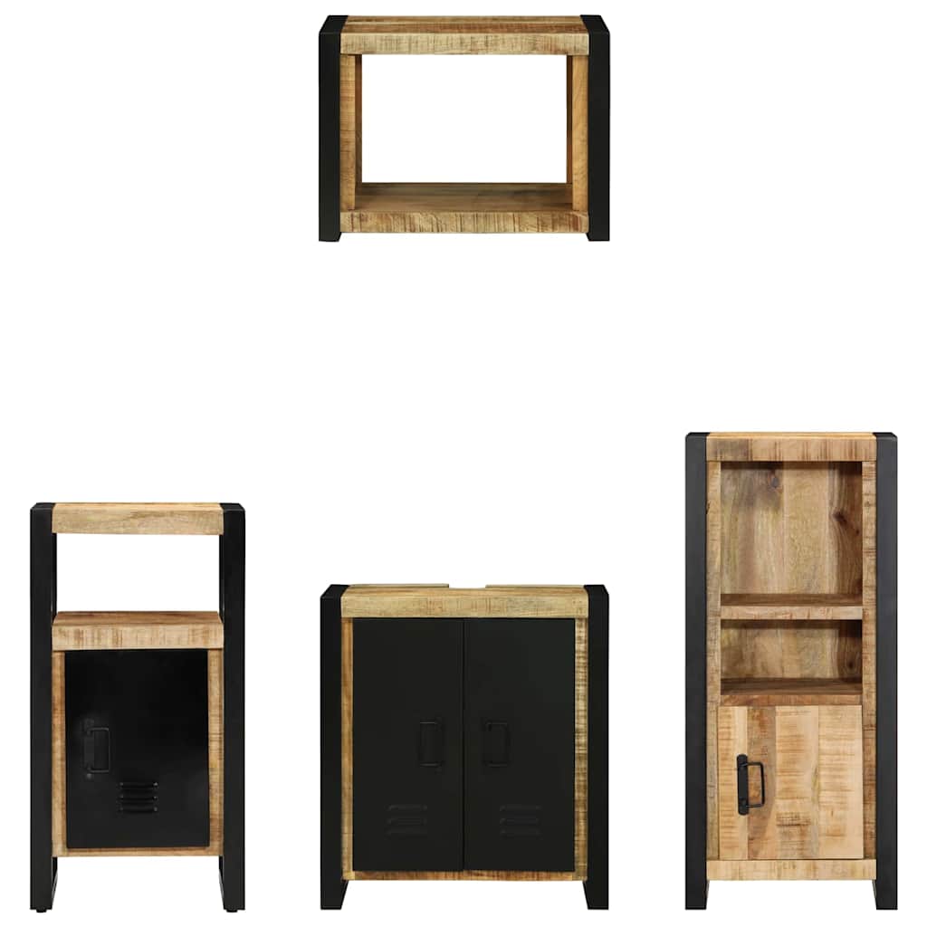 Badezimmermöbel-Set 4 pcs Braun und Schwarz Massivholz Mango
