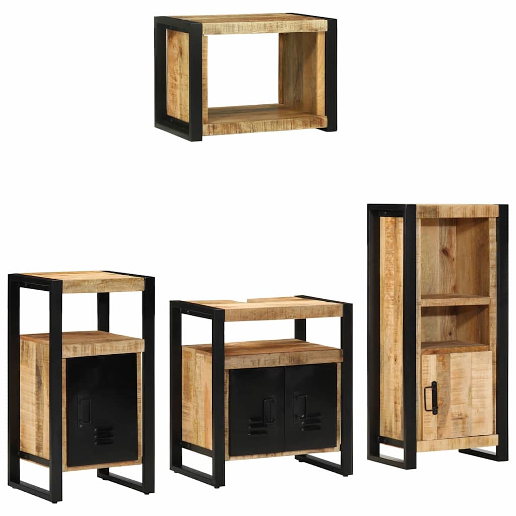 Badezimmermöbel-Set 4 pcs Braun und Schwarz Massivholz Mango