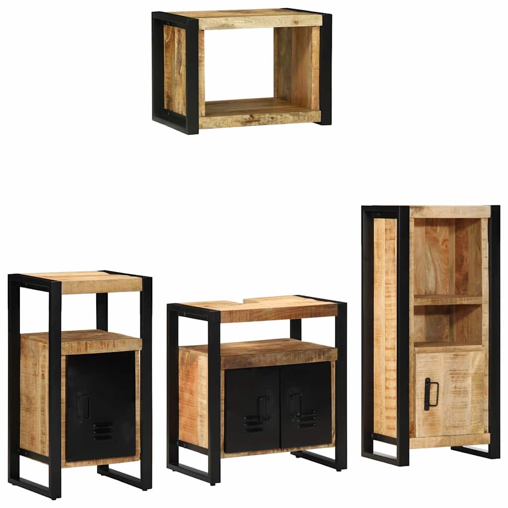 Badezimmermöbel-Set 4 pcs Braun und Schwarz Massivholz Mango