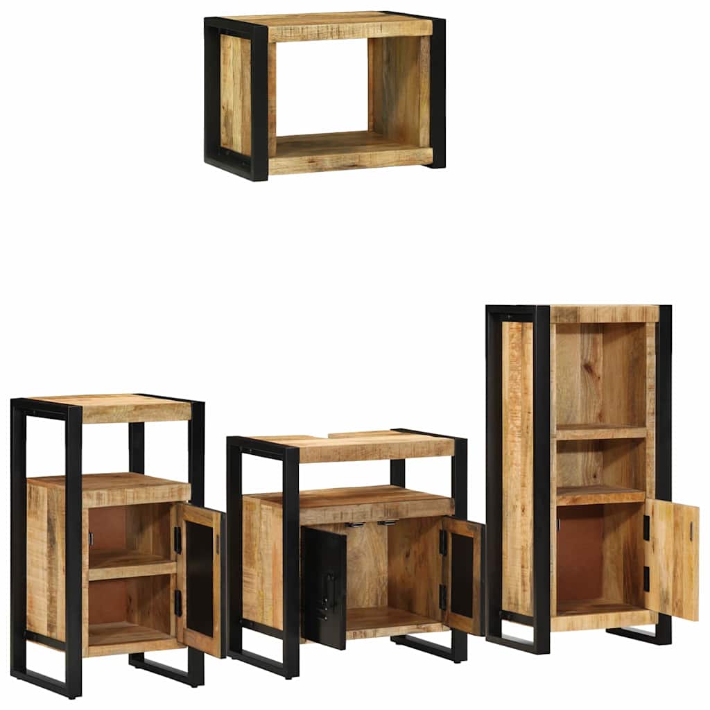Badezimmermöbel-Set 4 pcs Braun und Schwarz Massivholz Mango