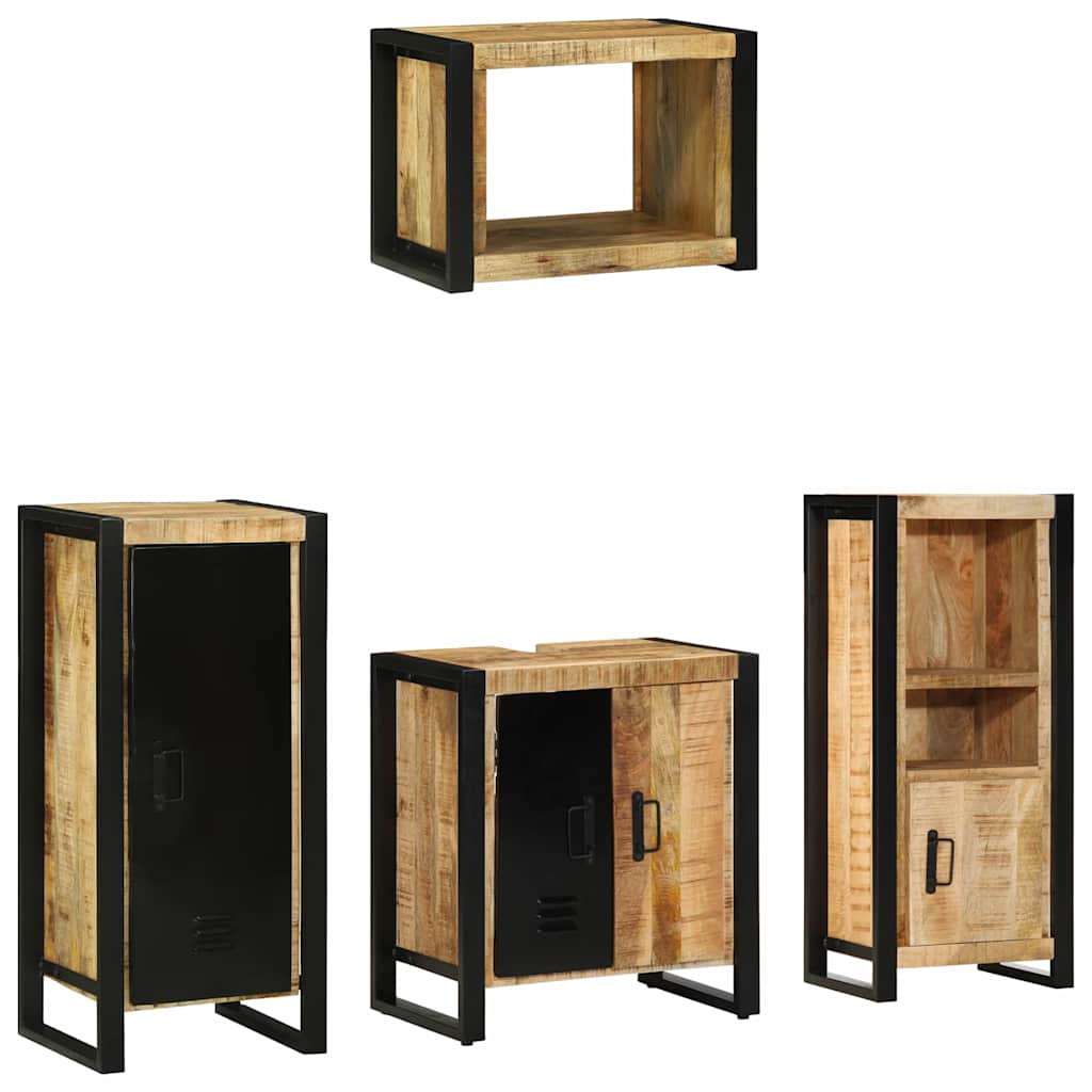 Badezimmermöbel-Set 4 pcs Braun und Schwarz Massivholz Mango