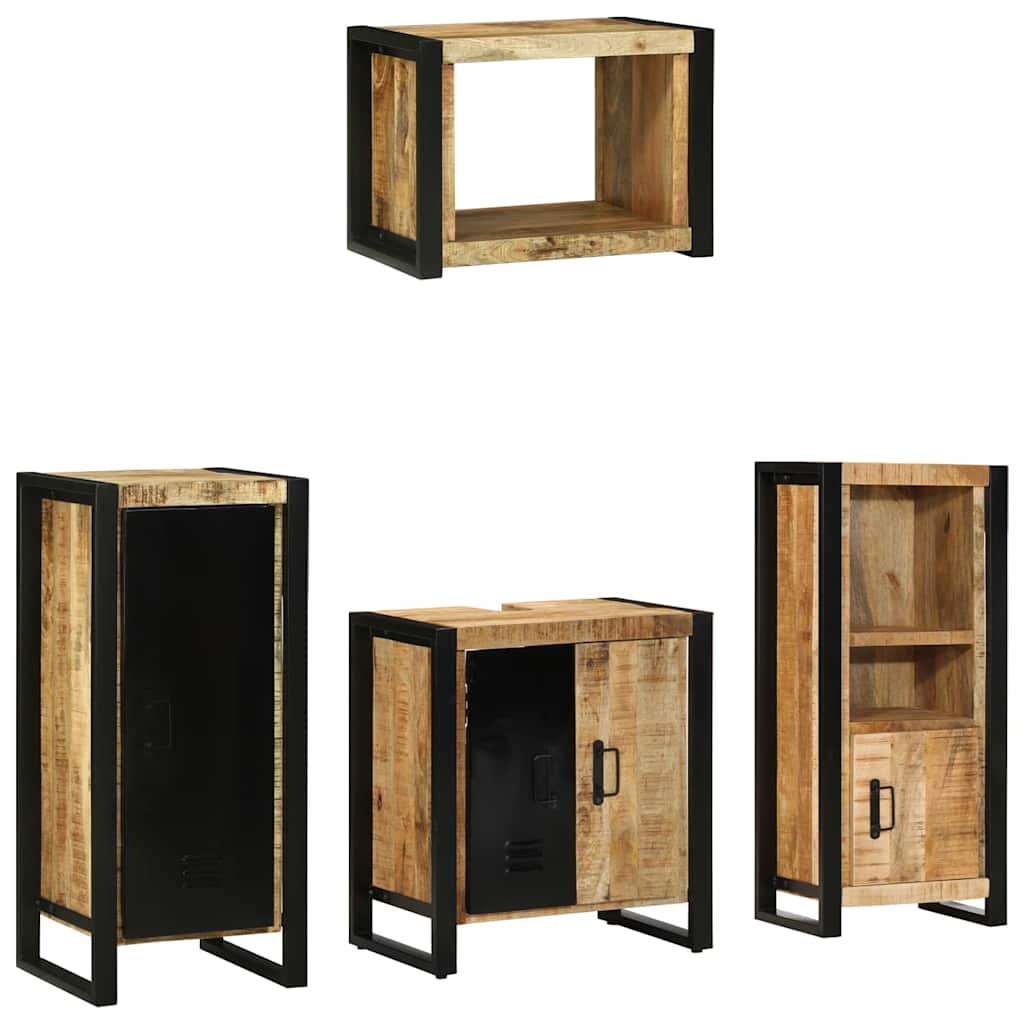 Badezimmermöbel-Set 4 pcs Braun und Schwarz Massivholz Mango