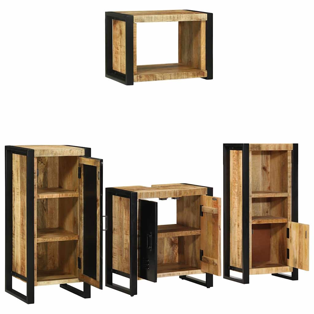 Badezimmermöbel-Set 4 pcs Braun und Schwarz Massivholz Mango