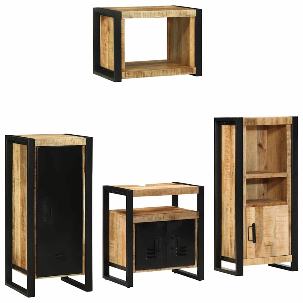 Badezimmermöbel-Set 4 pcs Braun und Schwarz Massivholz Mango