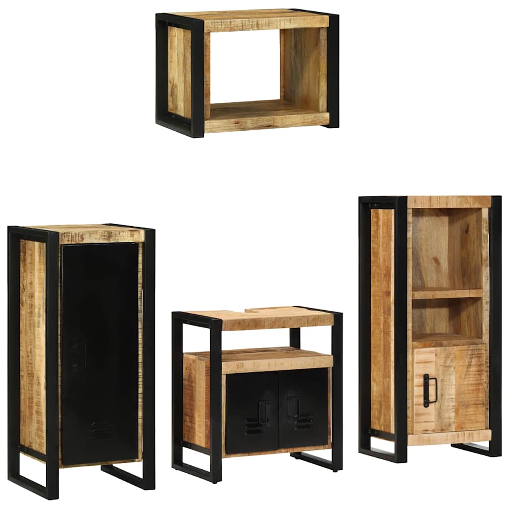 Badezimmermöbel-Set 4 pcs Braun und Schwarz Massivholz Mango