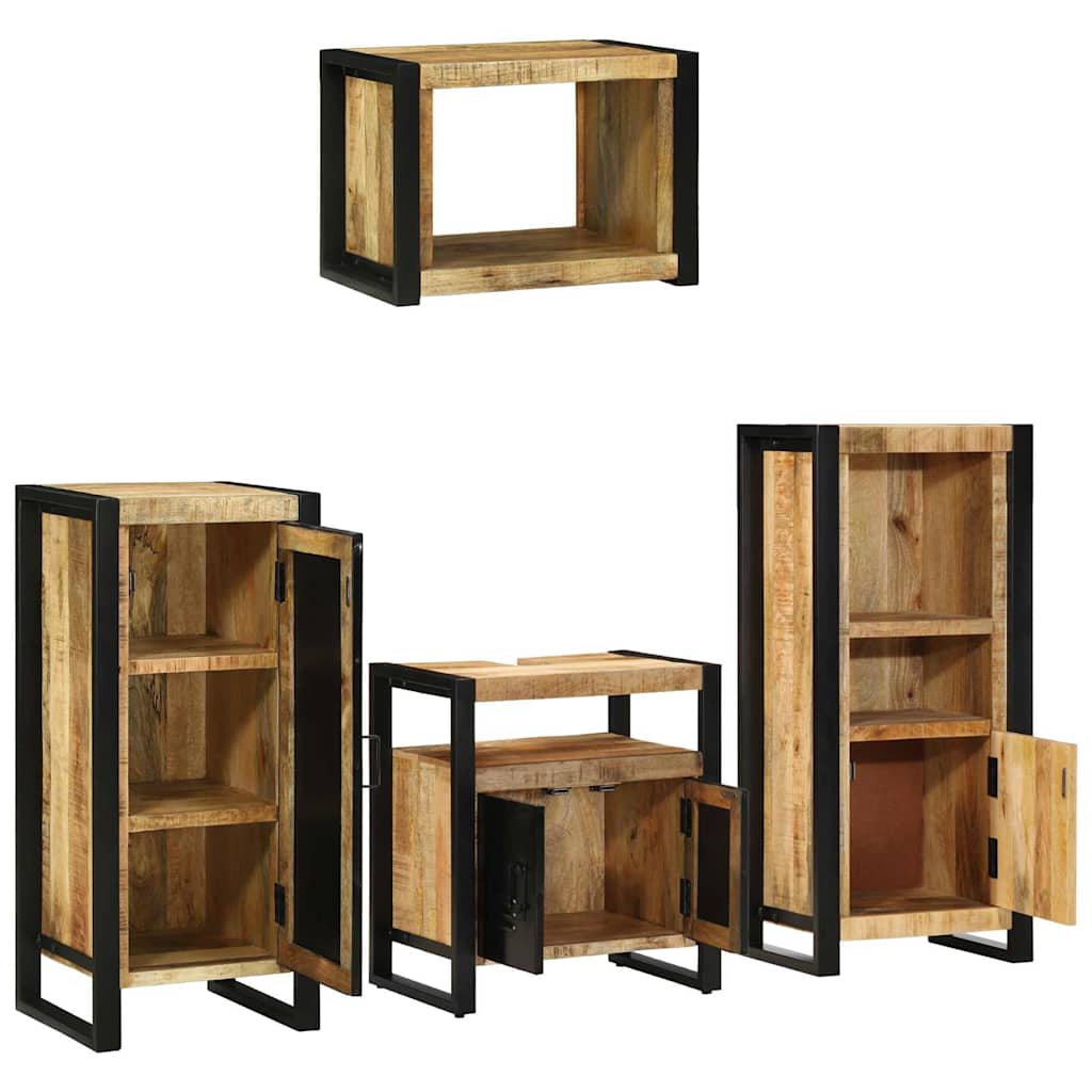 Badezimmermöbel-Set 4 pcs Braun und Schwarz Massivholz Mango