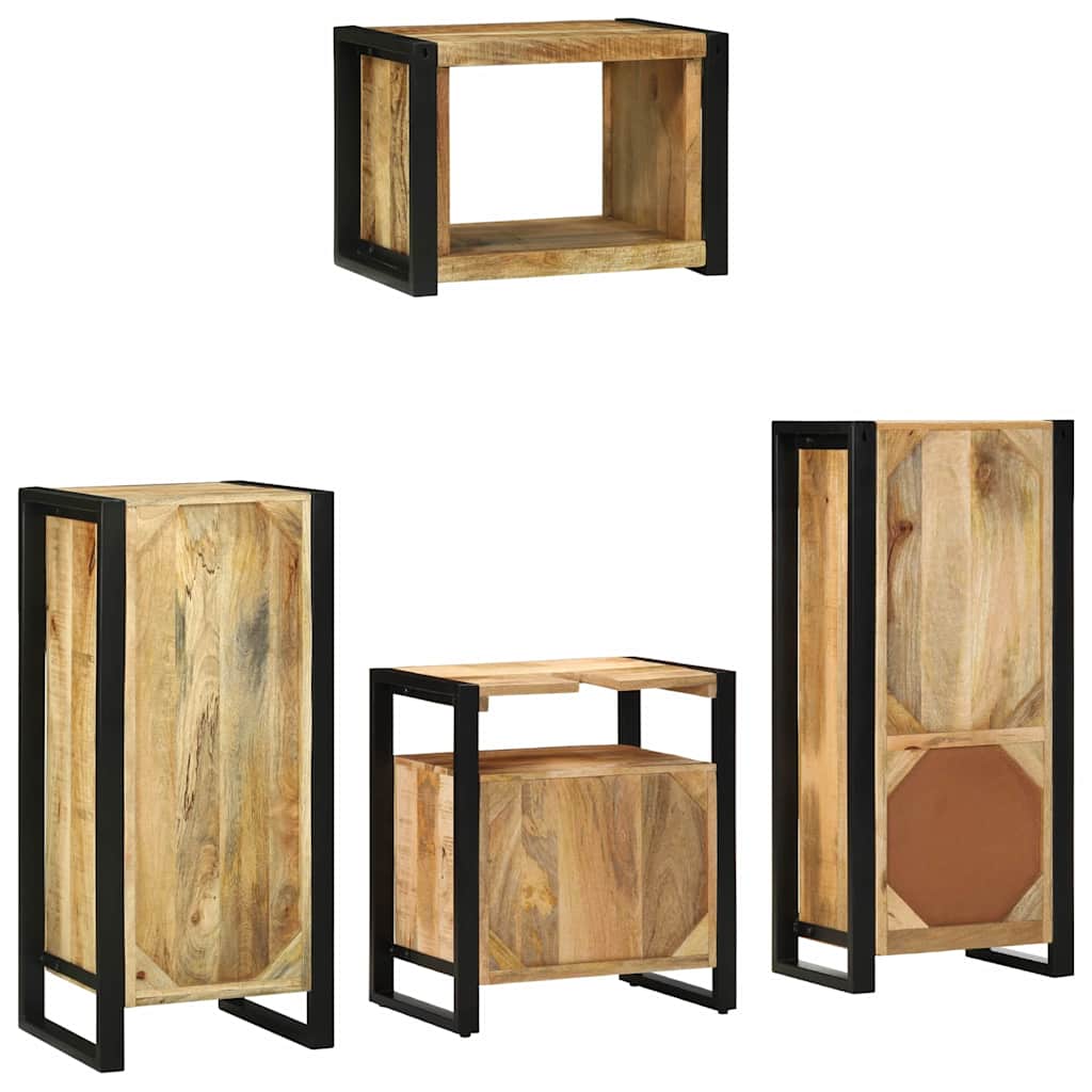 Badezimmermöbel-Set 4 pcs Braun und Schwarz Massivholz Mango